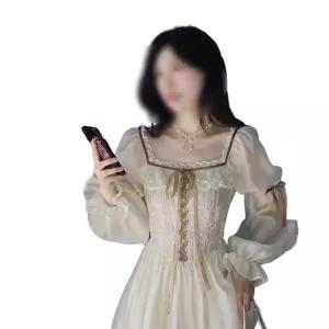 경성의상 복고풍 드레스 의상 빈티지 졸사컨셉 살구색 할로윈 여성 파티코스튬 파티 옷