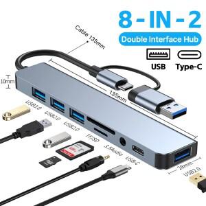 USB A 타입 C 허브 집중기 도킹 스테이션 멀티 어댑터 SD TF 카드 리더 오디오 독 스플리터 맥북 호환 노트