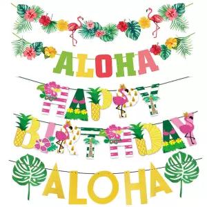 하와이 파티 장식 플라밍고 화환 루아우 열대 ALOHA 배너 여름 해변 생일