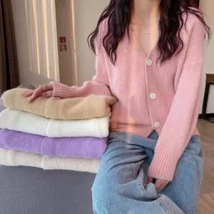 여자 브이넥 파스텔 골지 사무실 데일리 가디건
