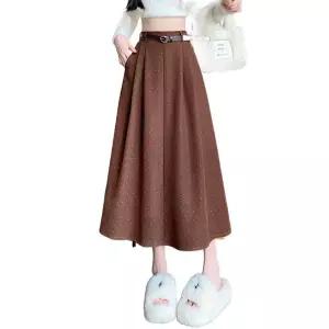 여성용 치마 미디 모직 우산 주름 A라인 도트 정장 ST1