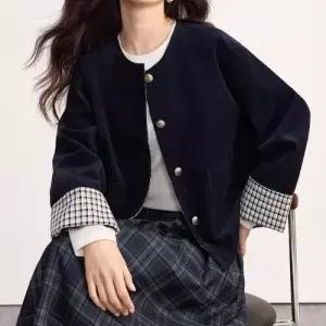 여자 하프 가을 체크 자켓 쇼트 코듀로이 코트 MF3