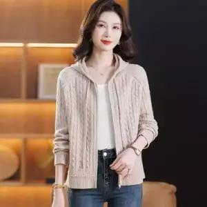 여성용 니트 카디건 후드 빅사이즈 맨투맨 세련도도녀 봄가을 위에 OOTD3
