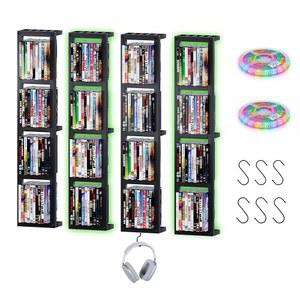 DIY LED 스트립이 있는 키키하우스 벽걸이 CD 저장 선반 가 달린 미디어 랙 비디오 게임용 큐브 정리함 4종 세트