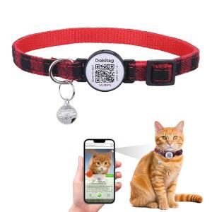 도키태그 고양이 목걸이 QR 코드 이름표 벨 및 ID 태그가 있는 스캔 즉시 반려동물 위치 알림 이메일(빨간색) 받기