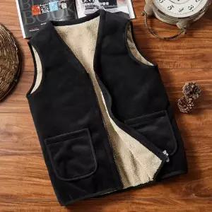 캐주얼 민소매 자켓 가을 겨울 남성 따뜻한 양털 조끼 벨벳 두꺼운 Gilet Clothing 5XL