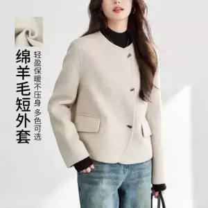 모직 여친 쇼트 싱글 라운드 상의 봄옷 코트 트위드 KS1