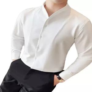 남자차이나셔츠 슬림핏 드레스셔츠 정장 세미 캐주얼 카라 모던한 솔리드셔츠