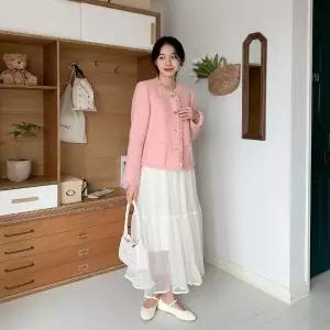 |KHK1B0F|여성용 허리밴드 쉬폰 롱스커트 반짝이 디자인