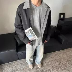 블랙 가을 페이크 투피스 남친 칼라 점퍼 야구 쇼트 체크 코트 OP3