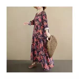 여성 러블리 스커트 플리츠 가을 빅사이즈 라운드 긴팔 보헤미안 원피스 다올3