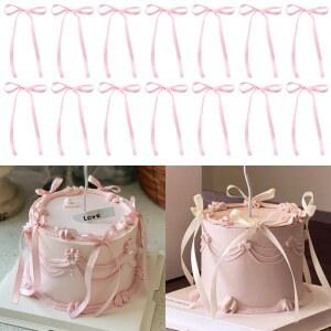 10PCS 케이크 토퍼 생일 COQUETTE BOWKNOT 파티 리본 솔리드 컬러 장식