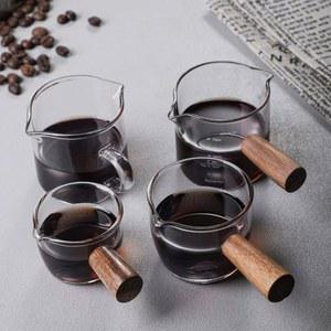 50 75 100ML 나무 손잡이 유리 에스프레소 측정 컵 더블 싱글 입 우유 라떼 주전자 커피 용품 주방 머그잔 Drinkwa