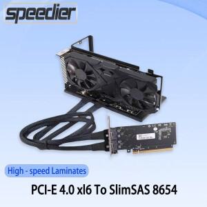 그래픽 카드 외장 라이저 PCIe 4.0 X16 - SlimSAS 8654 후면 하프 높이 어댑터 케이블 16x 베이스 플레이트