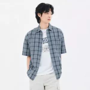 체이스컬트 HC24 크리즈 체크 반팔 셔츠 [M-XXL] 오버핏 반팔 난방 FBRK5523D0D