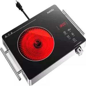 xunda 1800W 휴대용 전기 스토브 손잡이가 있는 110V 버너 세라믹 적외선 단일 쿡탑 터치 및 노브 제어
