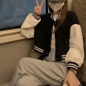 [하프클럽/]데일리 크롭 배색 스타디움 야구점퍼