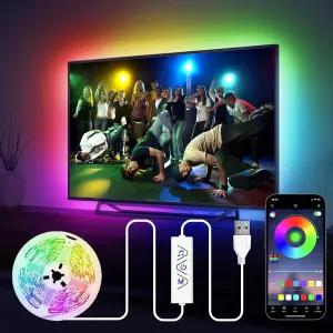 후후이 TV LED 조명 13피트 32-65인치 백라이트용 RGB 스트립 앱 컨트롤 음악 침실 홈룸 PC 모니터용 USB