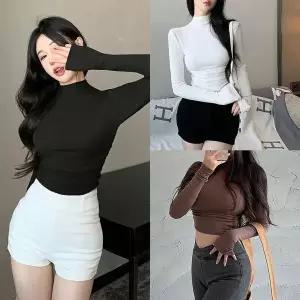 [하프클럽/]쉬즈데어티 반넥 슬림 크롭 가을 무지 폴라 글램 목폴라티 나시