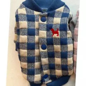 강아지 체크 퀄팅 똑딱이 점퍼 네이비 1P 겨울 산책
