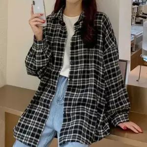 오버핏 체크패턴 셔츠 박시 봄가을 캐주얼 남방 여성남방 오버핏셔츠 루즈핏남방