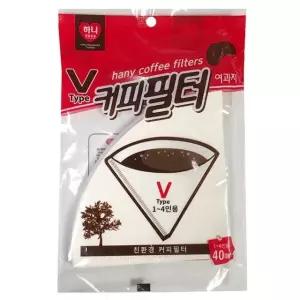 고품질 하니 커피필터여과지(v형) 1~4인용(40매입) 핸드드립 종이필터 (W3C9734)
