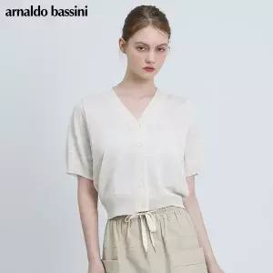 [아날도바시니(ARNALDO BASSINI)] 와이넥 슬라브 반팔 가디건 (택가격: 98000원)