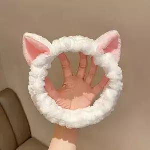 귀여운 새끼 고양이 귀 탄성 머리띠 세안 메이크업 및 스킨 케어를 위한 부드럽고 흡수성 땀