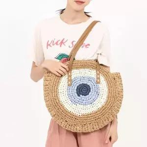 [하프클럽/]캐주얼 밀짚 쇼퍼백 비치 비치 손가방 브라운 가방