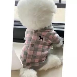 강아지 체크 퀄팅 똑딱이 점퍼 그레이 1P 겨울 산책