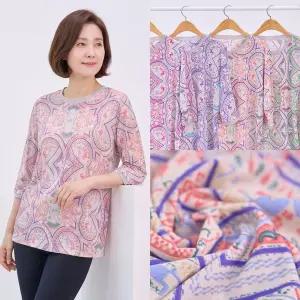 엄마옷 마미소 추상 라운드 티셔츠 여름 7부 에스닉 냉감 만다라 할머니 빅사이즈 40 70 마담 중년 여성 옷
