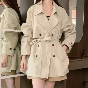 [하프클럽/옷자락]여자 데이트룩 더블버튼 박시핏 봄 숏트렌치 코트
