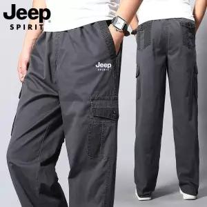JEEP SPIRIT 남성 카고바지 봄 가을 순면 루즈핏 대형 스트레이트 작업복 팬츠