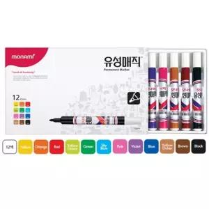 모나미 유성매직 12색세트/매직펜/유성/매직/굵은/다용도/칼라/문구용/미술/사무용/오피스용/유성펜/컬러