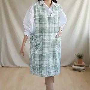 [하프클럽/옷자락]여성 빅사이즈 체크 트위드 포켓 브이넥 민소매 원피스