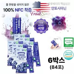 대용량 프리미엄 안토시아닌 블루베리 유기농 100% 착즙 제로 스틱 미국산원료 50대 60대 주부 부모님 6박스