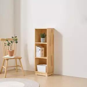 북유럽풍 아늑한 고무나무 원목 슬림 3단 선반 책장(37cm) 서재 전시 수납