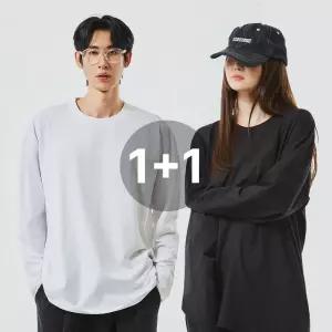 [1장+1장] 쫀쫀한 2장SET 순면100% 20수 레이어드 오버핏 긴팔 남녀공용 티셔츠 S~2XL