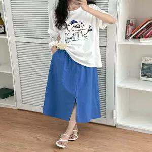 화사하게 밴딩 슬릿 린넨 롱 스커트 87895 빅사이즈 여성의류