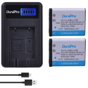 DuraPro Li-40B Li 40B 42B NP-45S 배터리+ 충전기 후지필름 NP 45A 45B 45S 니콘 EN-EL10 FinePix XP70 XP