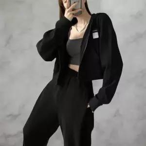 [하프클럽/옷자락]여성 캐주얼 패치 와플 루즈핏 무지 후드 집업재킷