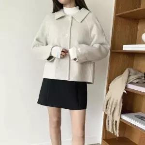 [하프클럽/옷자락]여성 울혼방 핸드메이드 카라넥 원버튼 숏 자켓