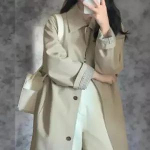 [하프클럽/옷자락]여성 간절기 배색 소매 허리띠 롱 트렌치 코트