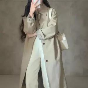 [하프클럽/옷자락]여성 빈티지 색상 배색 체크 오버사이즈 트렌치 롱코트