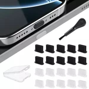 USB C 먼지 플러그 20개 포트 커버 실리콘 폰 에어용 타입 17 16 15 시리즈 삼성 갤럭시 S25-S20 모든 충전