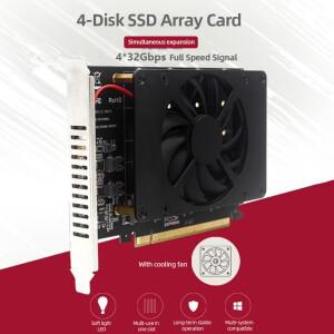 방열판 포함 PCIe 4.0 X16 스위치, 4 포트 M.2 어댑터 카드, PCIEX16 NVME MKEY SSD RAID 어레이 확장, PH4