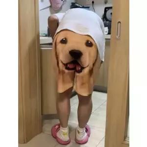 강아지 얼굴 프린팅 반바지 골든리트리버 팬츠