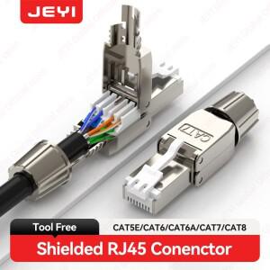JEYI CAT7 6A RJ45 커넥터 8P8C STP 차폐 필드 터미네이션 플러그 이더넷 23-26AWG 네트워킹 케이블(PCB 포