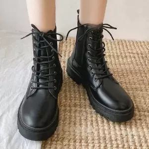 친절한탄씨 여성 워커 첼시 레이스업 부츠 여자 신발 통굽 워커 A 여성워커부츠 여성워커힐 여성구두