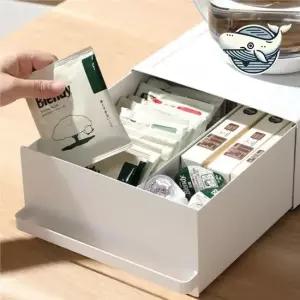 주방 슬라이딩 수납장 화이트 철제 서랍 정리함 철제수납장 수납정리함 수납함 수납박스